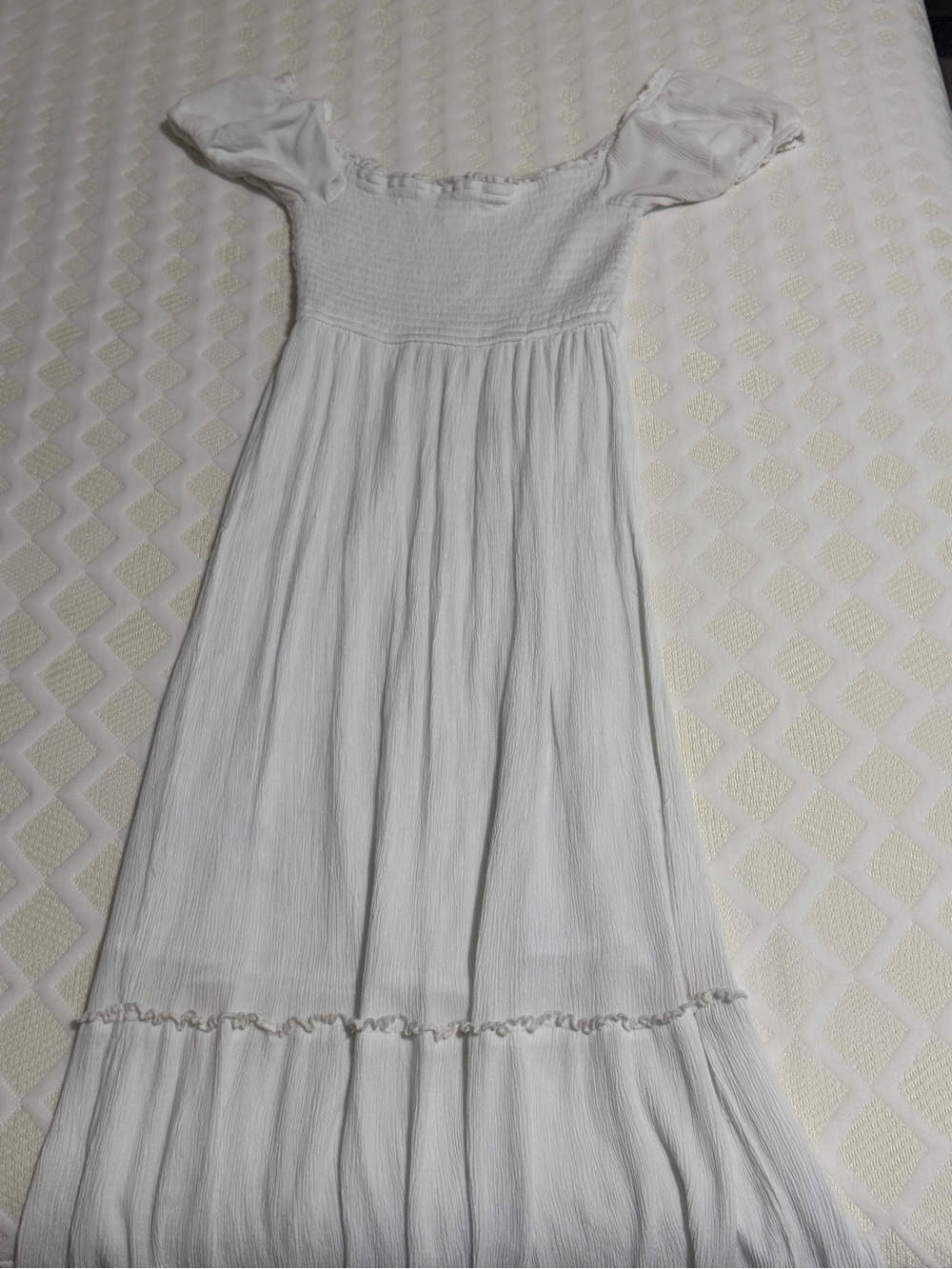 Aeropostale White Textured Smocked Top with Ruffle Trim
